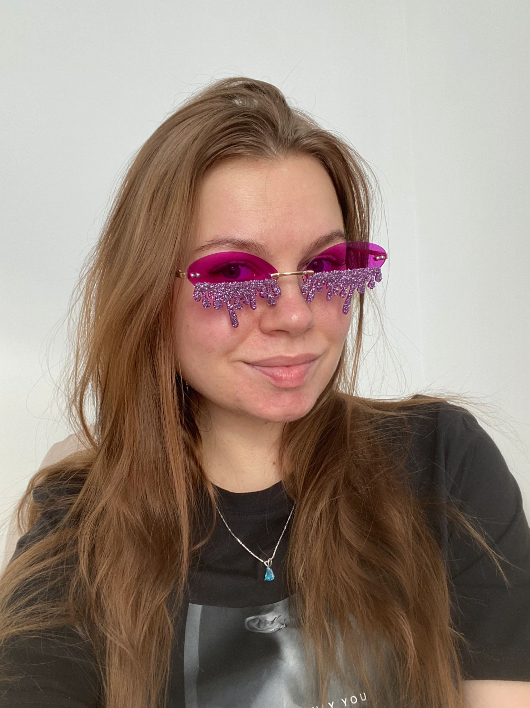 Dripping in Frosting Oval Rimless Rhinestone Sunglasses