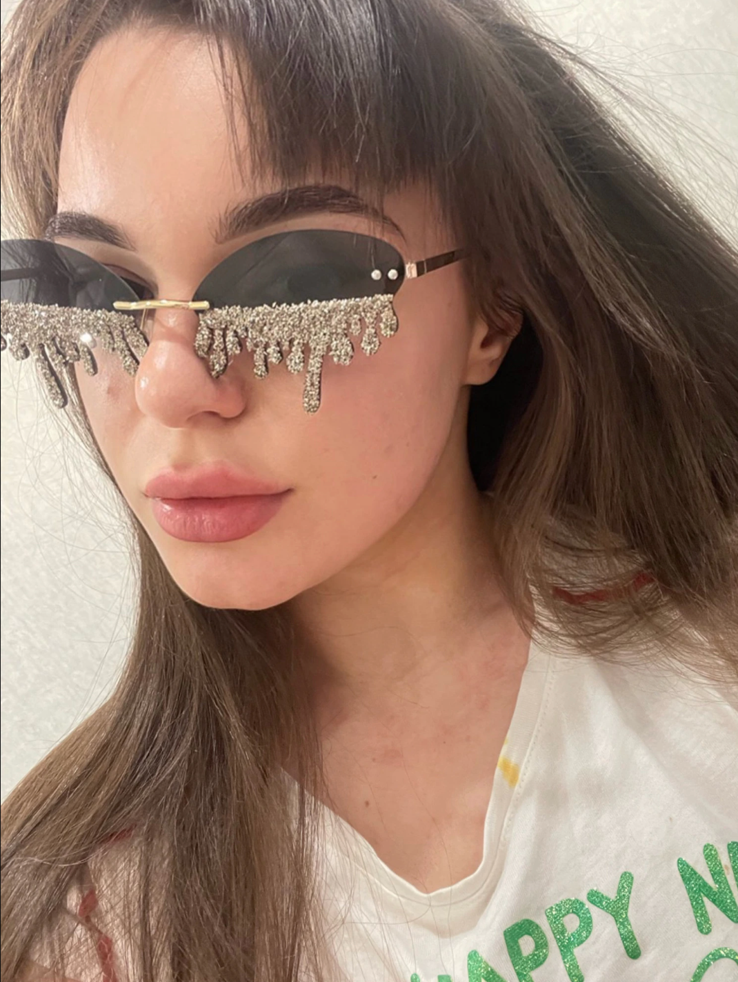 Dripping in Frosting Oval Rimless Rhinestone Sunglasses