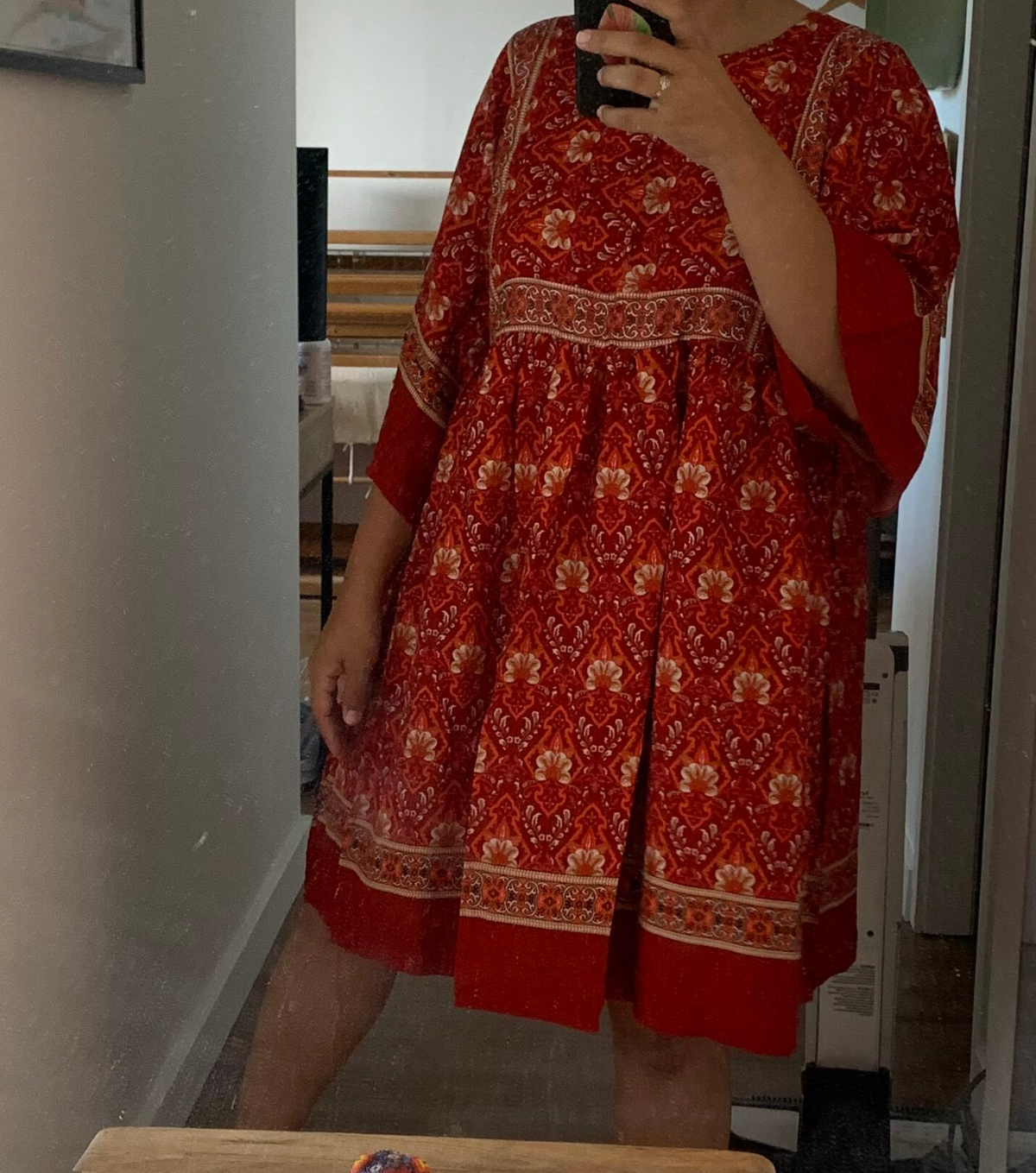 Kaia Boho Rust Red Long Top Mini Dress