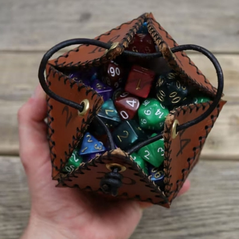 Luck Hoarder PU Leather Polygonal Drawstring Dice Bag