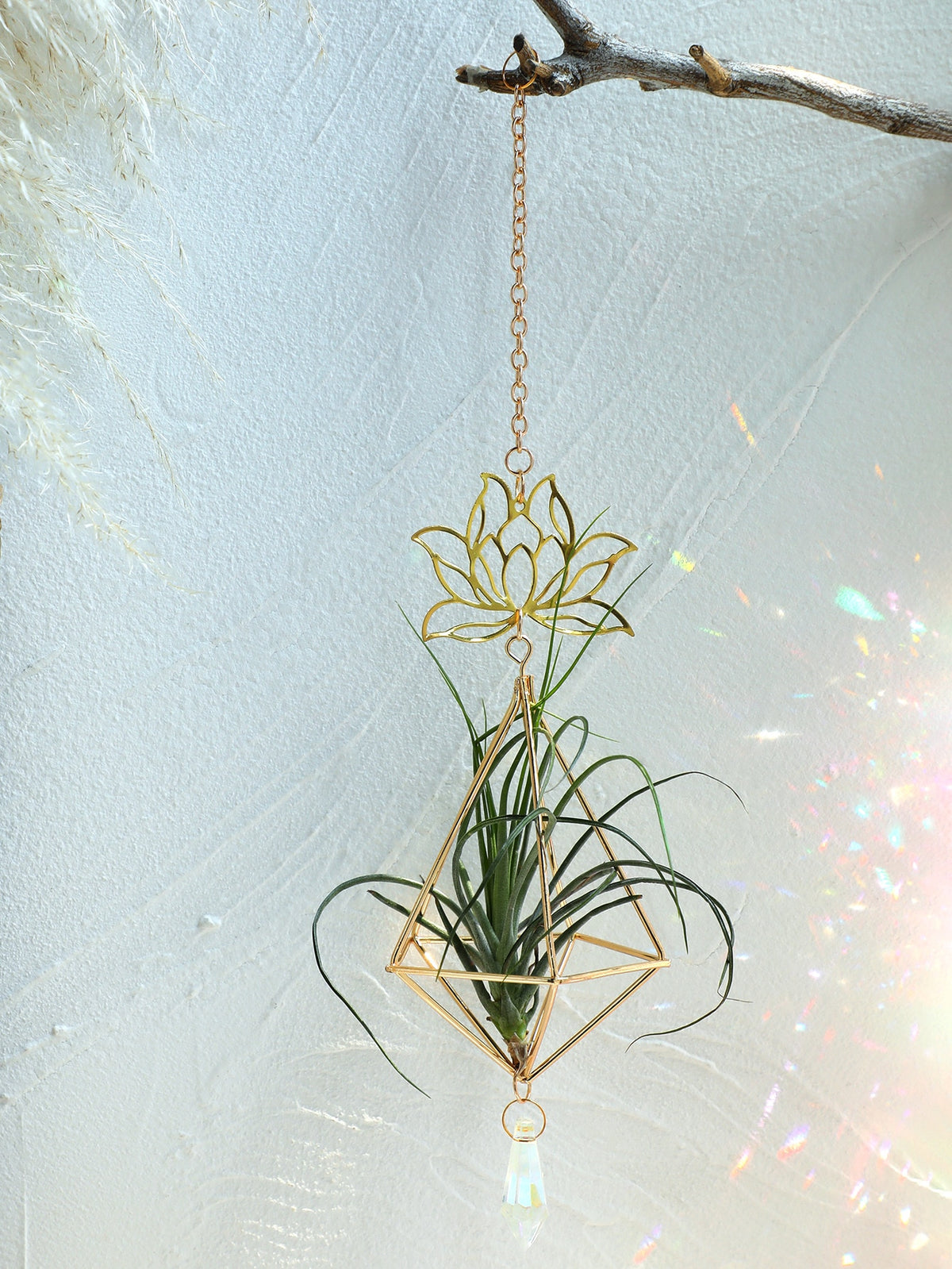Air Plant Holder Lotus Planter Hanger with Crystal Chain