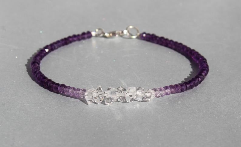 Amethyst with Herkimer Diamonds Ombre Bracelet