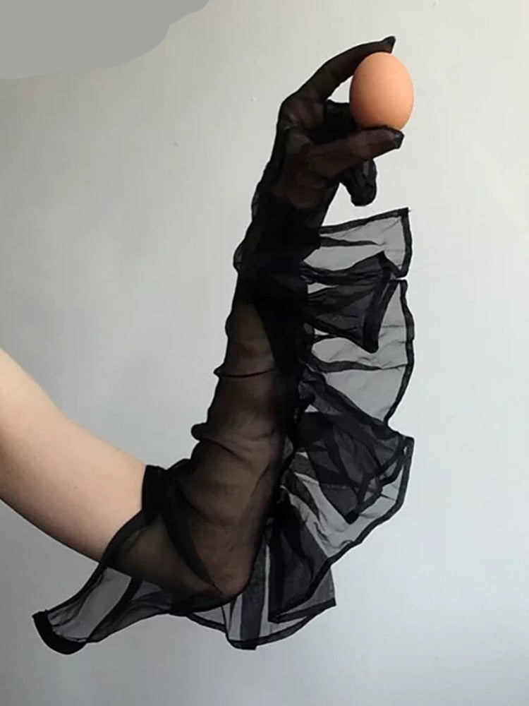 Sheer Ruffles Long Gloves