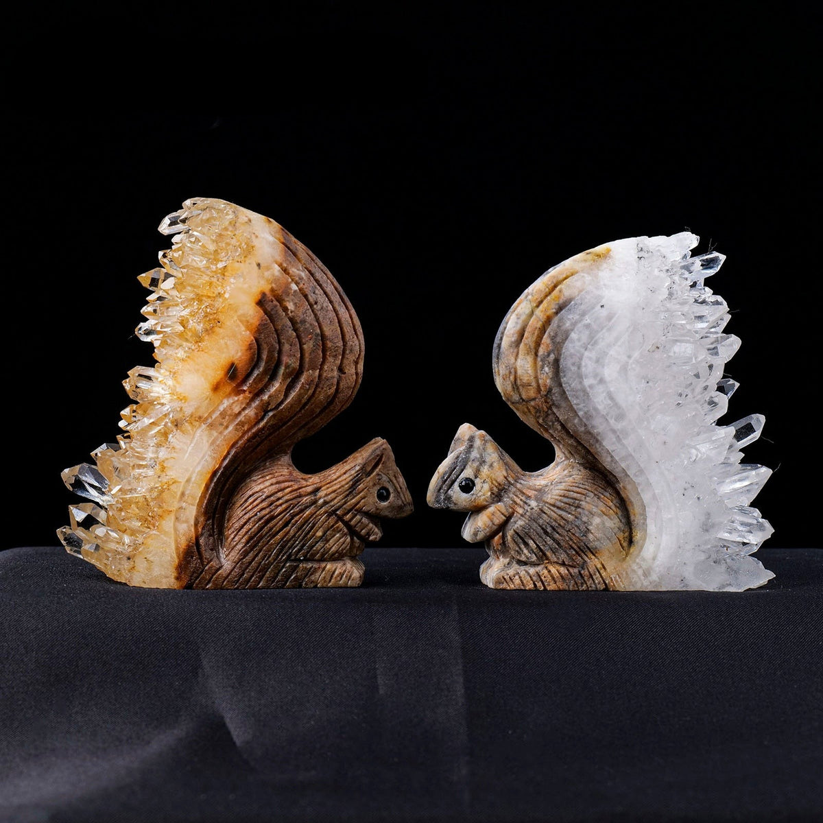 Squirrel Figurine Crystal Stone Clear Quartz Cluster