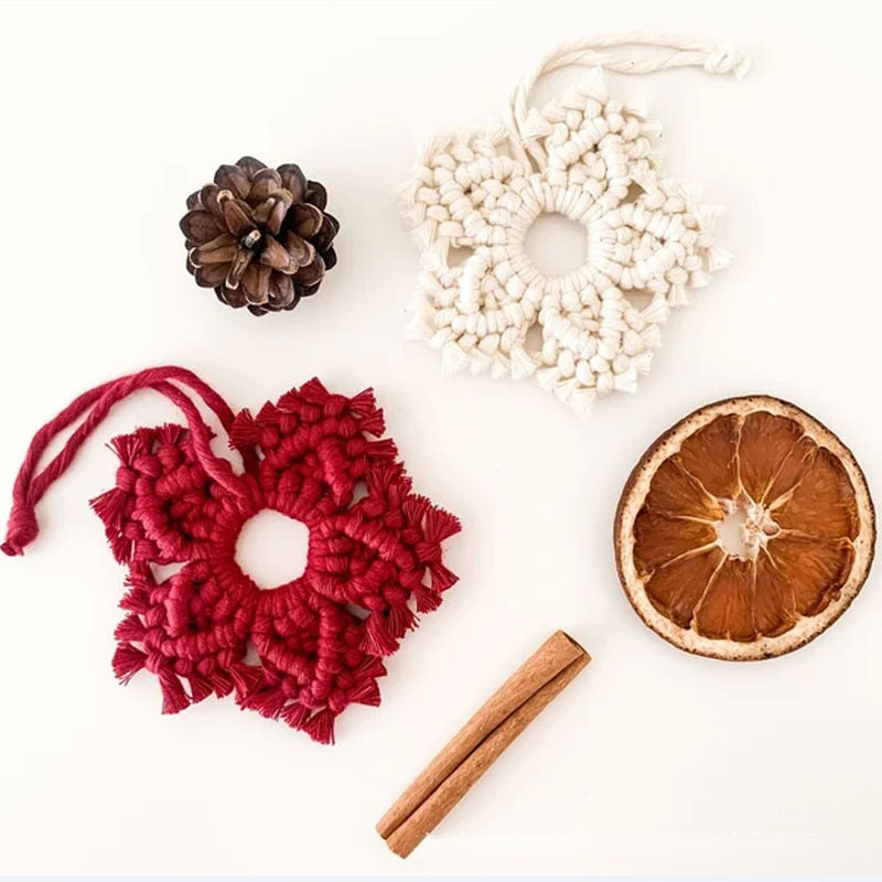 Macrame Boho Christmas Ornaments Set Wall Hanging
