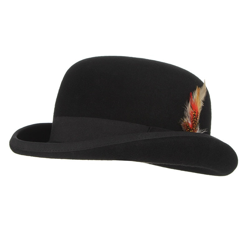 Black Derby Bowler Hat 100% Wool Felt