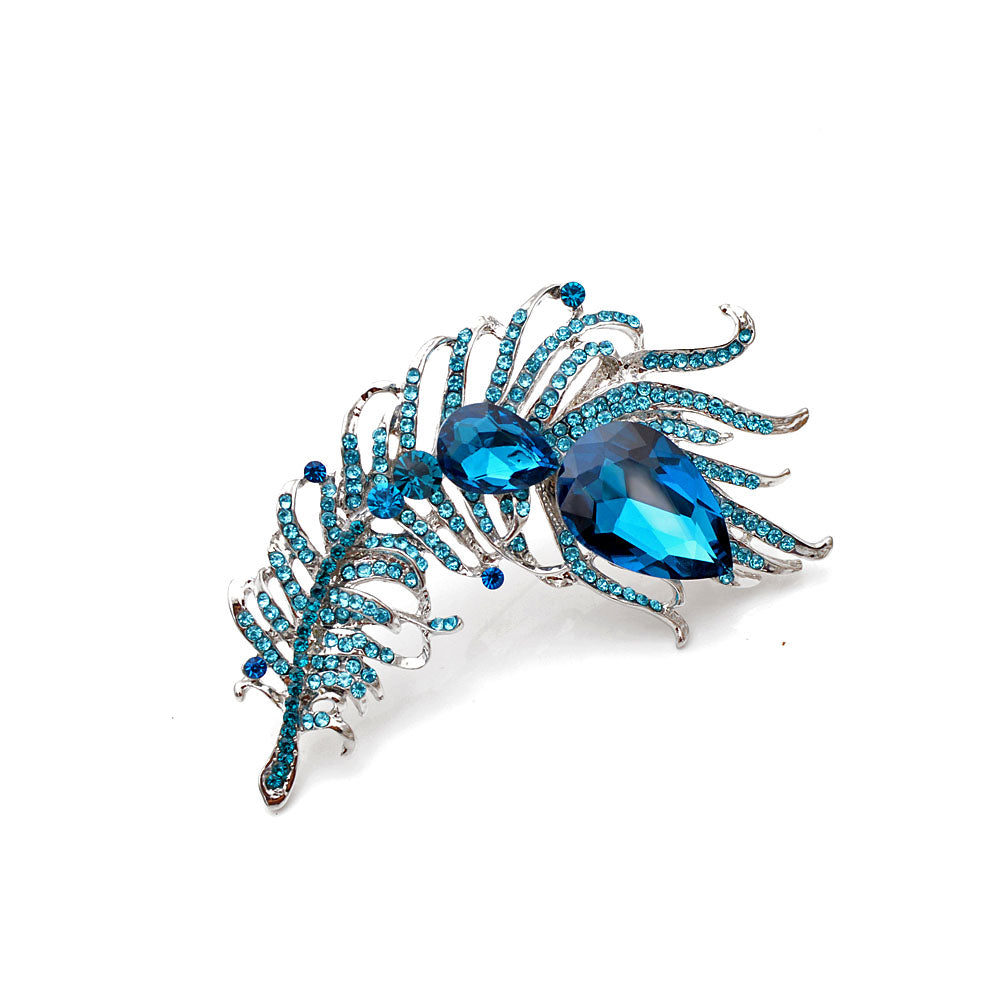 Large Crystal Feather Brooch