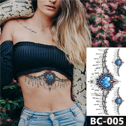Chest Temporary Tattoo Waterproof Lace Totem Lotus Mandala