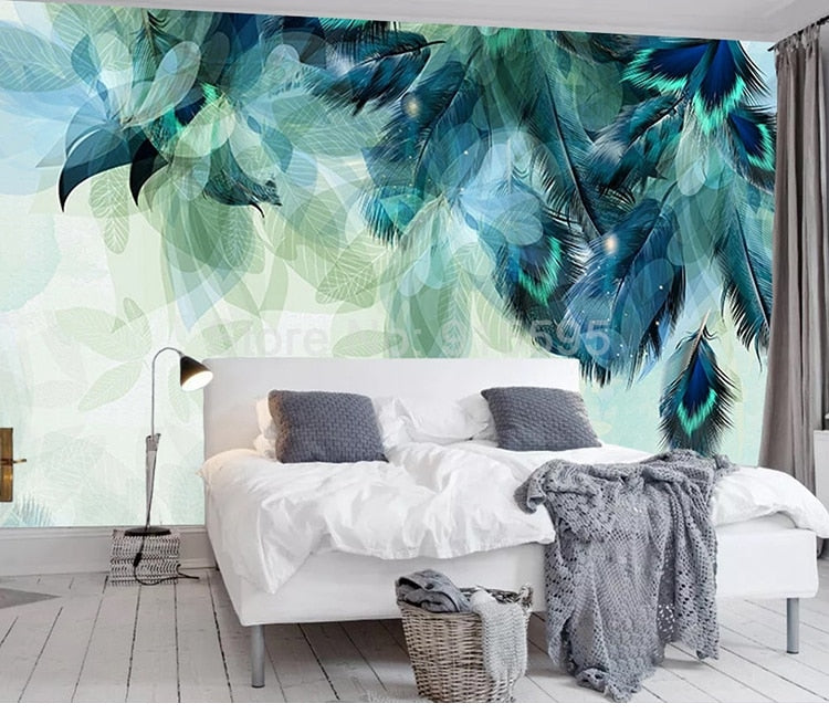 Blue Feather Mural Wallpaper