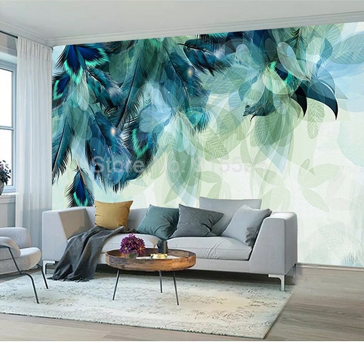 Blue Feather Mural Wallpaper