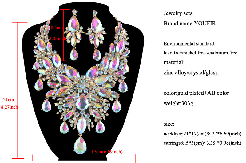 Iridescent Crystal Raindrops Statement Necklace and Earring Set