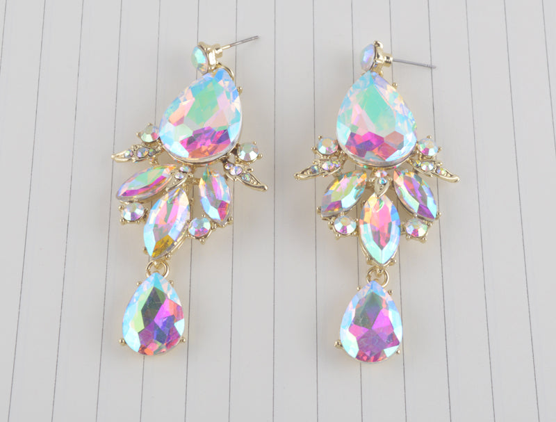 Iridescent Crystal Raindrops Statement Necklace and Earring Set