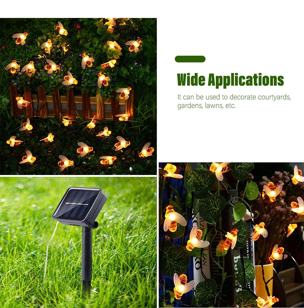 Honey Bee LED Fairy Lights Solar Powered