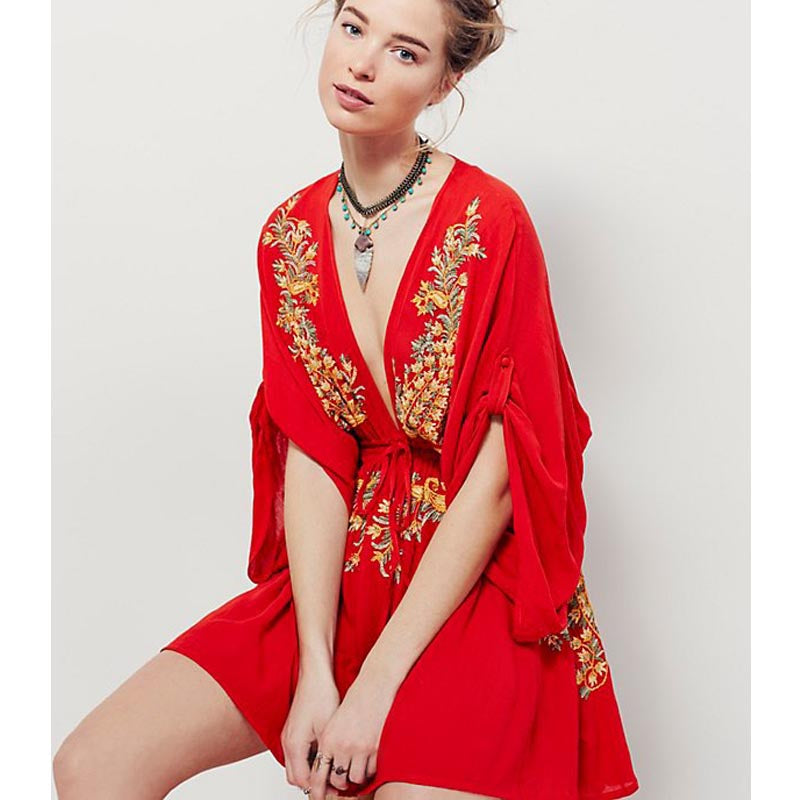 Embroidered Boho Mini Dress