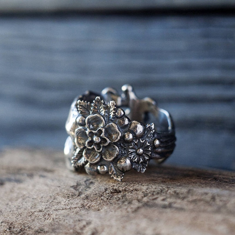 Sugar Skull Ring Silver Stainless Steel