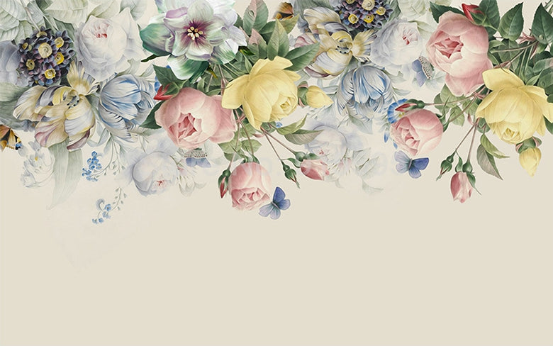 Hand Painted Rose Flower Wall Mural Wallpaper