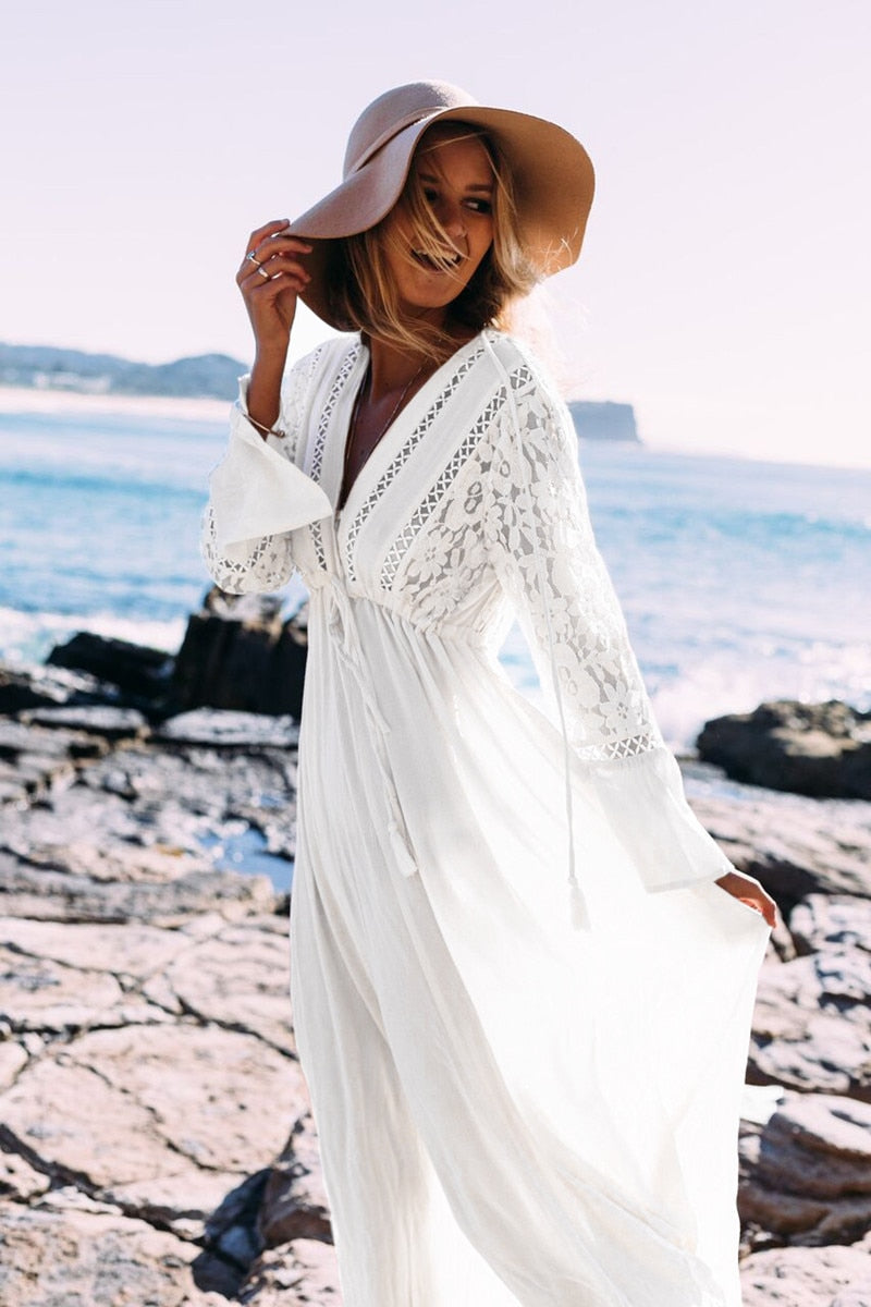 Long Sleeve Vintage Lace Beach Cover Up