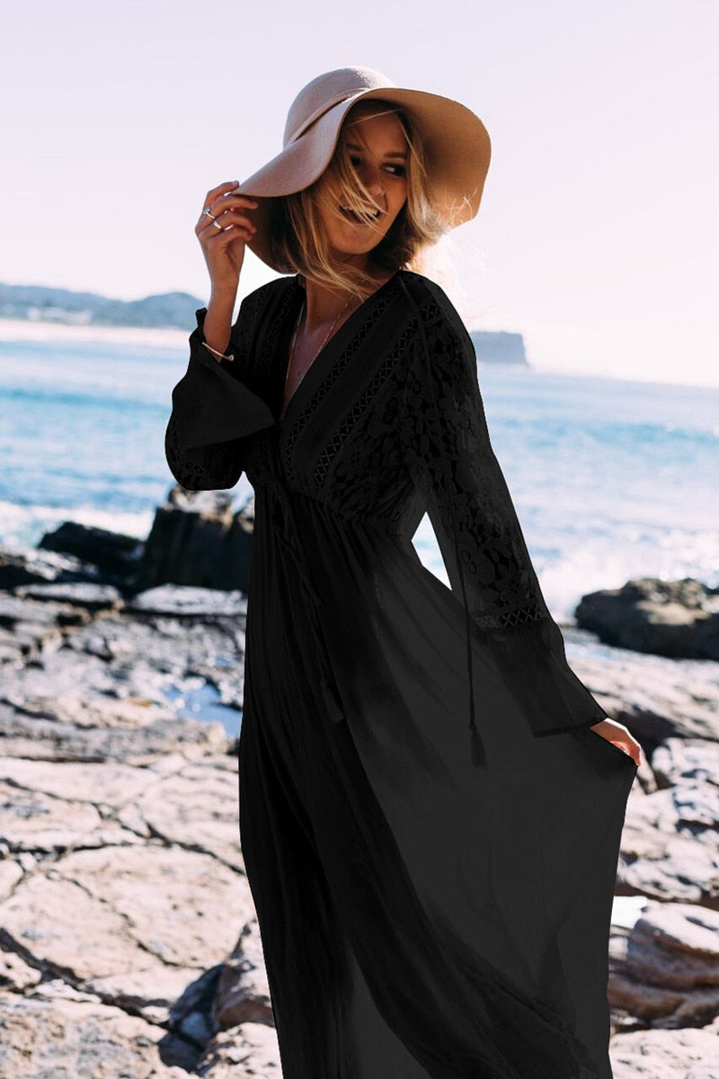 Long Sleeve Vintage Lace Beach Cover Up