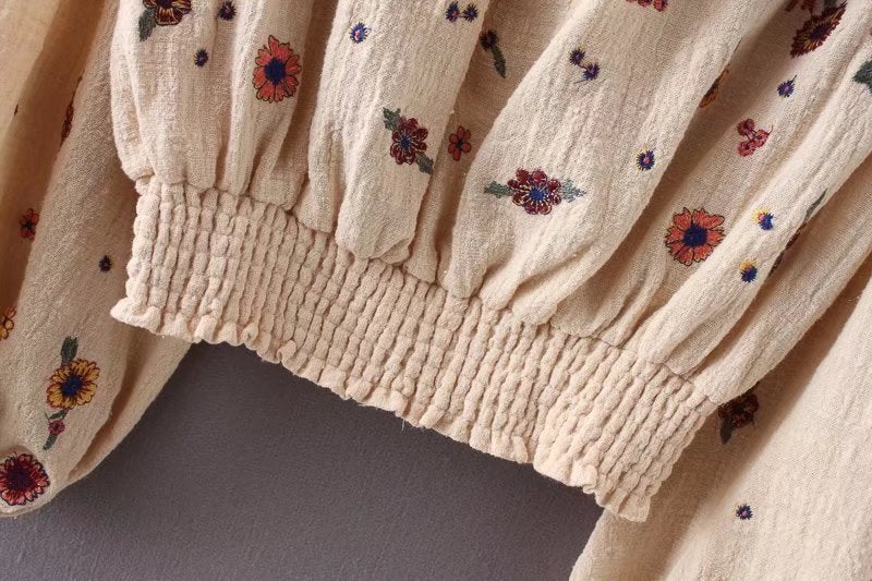 Lantern Sleeve Embroidered Off The Shoulder Boho Top