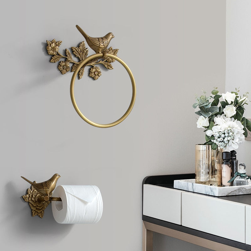 Woodland Birdy Bathroom Accessories Bird Towel Ring, Toilet Roll Holder and Towel Bar