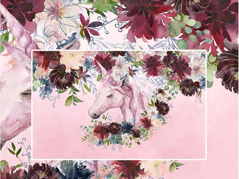 Unicorn Floral Silk Cloth Wallpaper