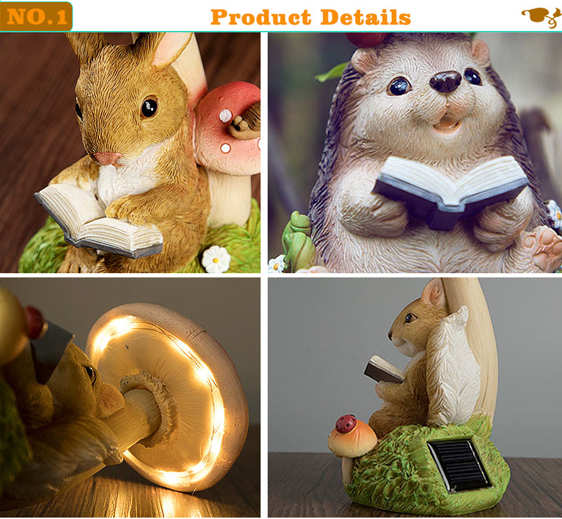 Rabbit & Hedgehog & Chipmunk Mushroom Lamps Solar Powered Night Lights