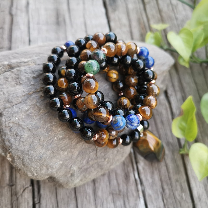 Natural Stone Mala Beads Lapis & Tigers Eye