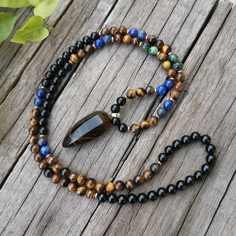 Natural Stone Mala Beads Lapis & Tigers Eye