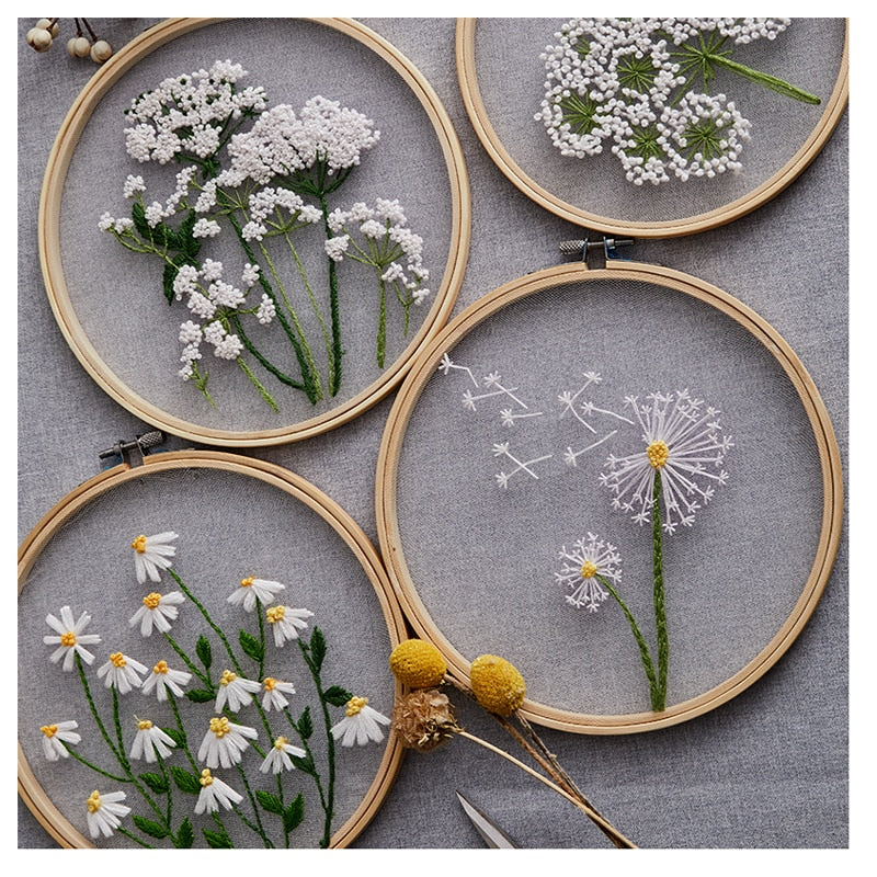 Mesh White Flowers DIY Embroidery Kit