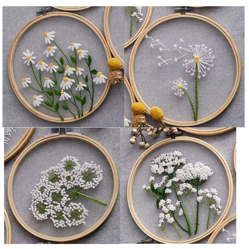Mesh White Flowers DIY Embroidery Kit