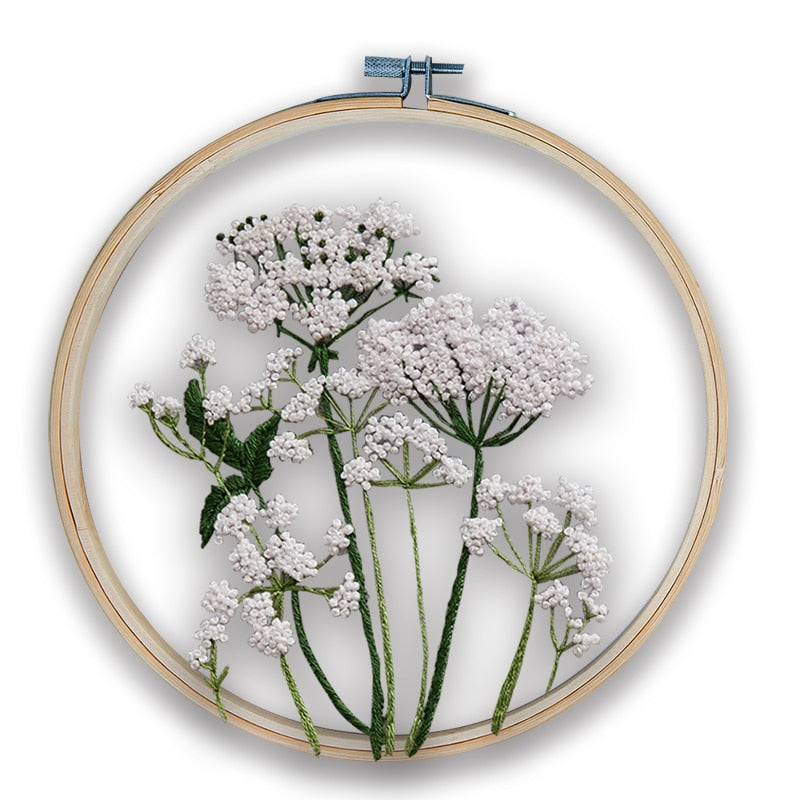 Mesh White Flowers DIY Embroidery Kit