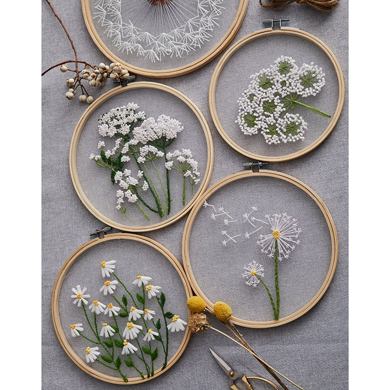 Mesh White Flowers DIY Embroidery Kit