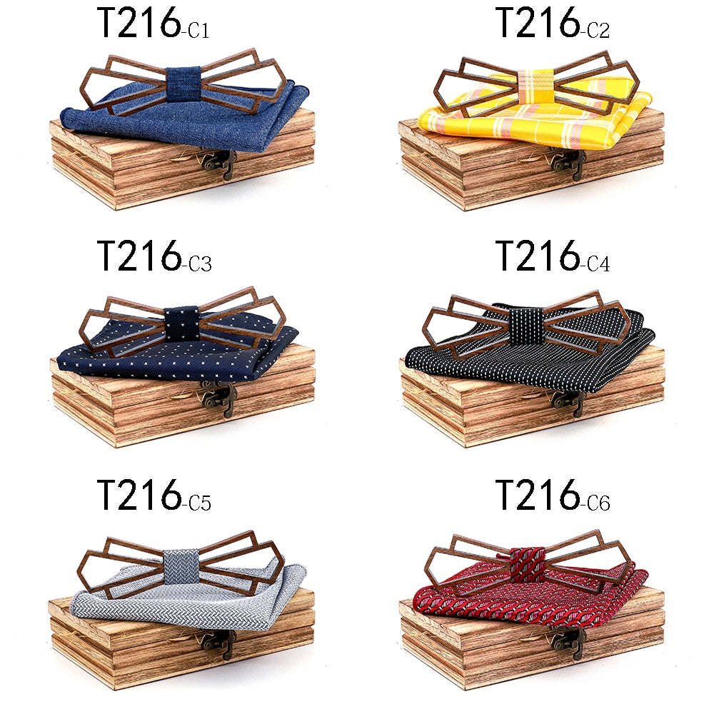 Art Deco Wooden Bow Tie & Handkerchief Boxed Gift Sets