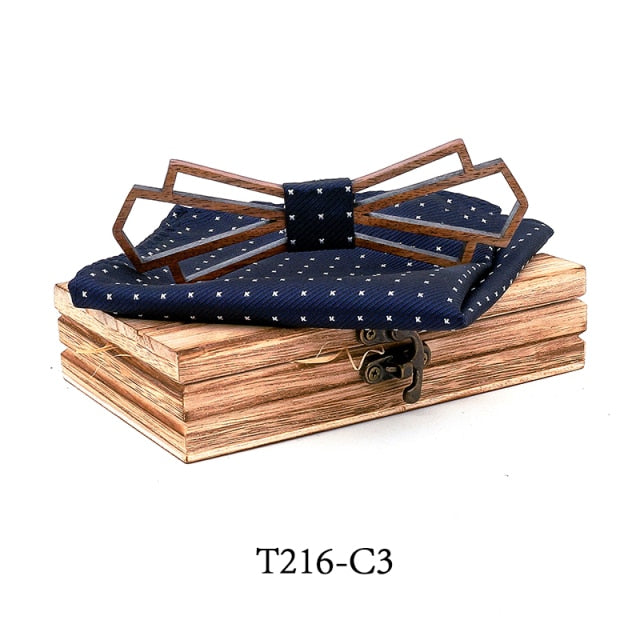 Art Deco Wooden Bow Tie & Handkerchief Boxed Gift Sets