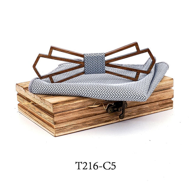Art Deco Wooden Bow Tie & Handkerchief Boxed Gift Sets