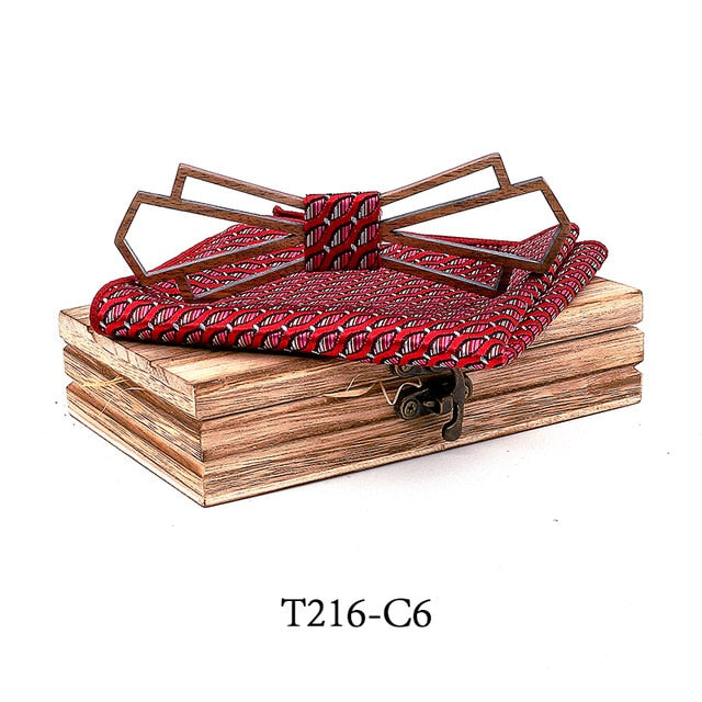Art Deco Wooden Bow Tie & Handkerchief Boxed Gift Sets