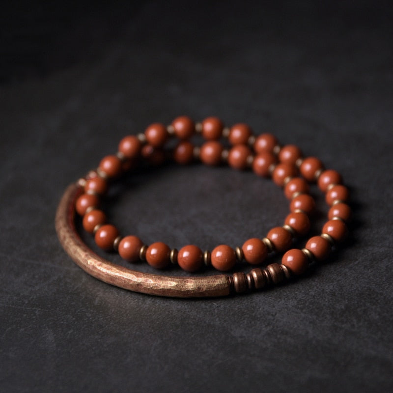 Multi Layer Copper African Grass Jade or Red Jasper Handcrafted Unisex Bracelet