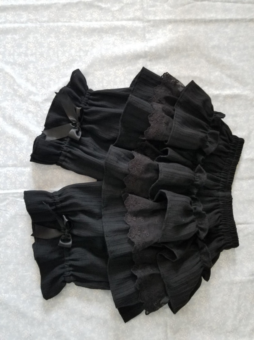 Black/White Lolita Shorts Lace Ruffled Elastic Waist Cotton Bloomers
