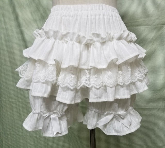 Black/White Lolita Shorts Lace Ruffled Elastic Waist Cotton Bloomers