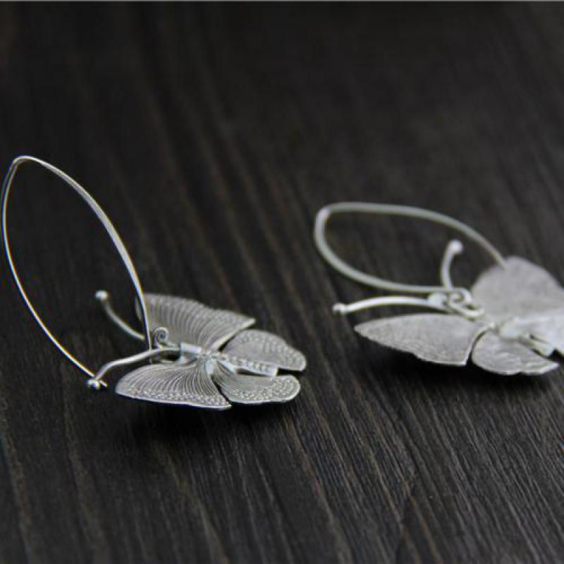 Large Butterfly Drop Earrings 925 Sterling Silver
