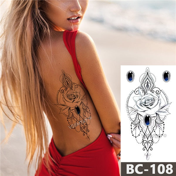 Chest Temporary Tattoo Waterproof Lace Totem Lotus Mandala
