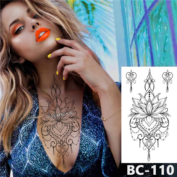 Chest Temporary Tattoo Waterproof Lace Totem Lotus Mandala
