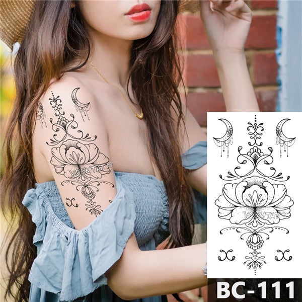 Chest Temporary Tattoo Waterproof Lace Totem Lotus Mandala