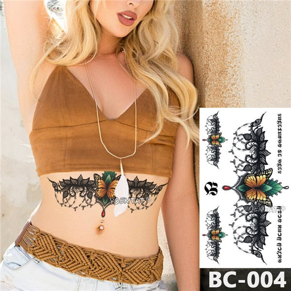 Chest Temporary Tattoo Waterproof Lace Totem Lotus Mandala