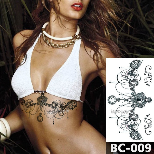 Chest Temporary Tattoo Waterproof Lace Totem Lotus Mandala
