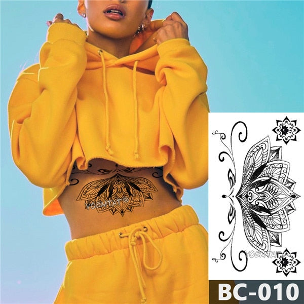 Chest Temporary Tattoo Waterproof Lace Totem Lotus Mandala