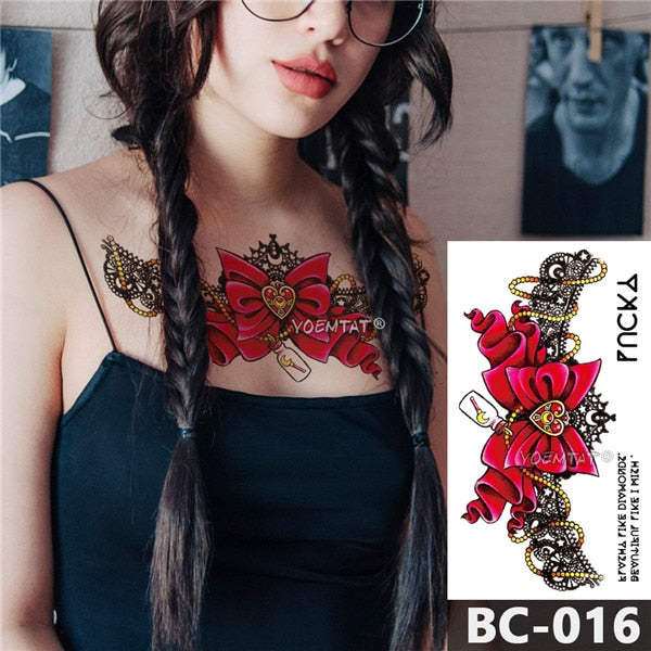 Chest Temporary Tattoo Waterproof Lace Totem Lotus Mandala