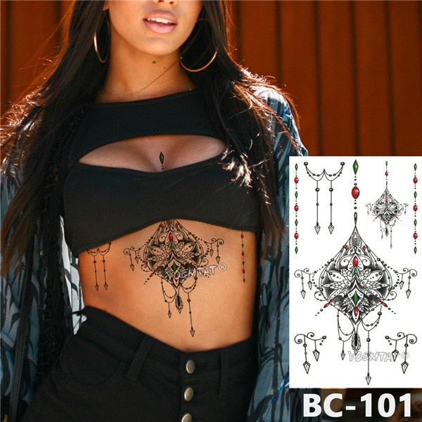 Chest Temporary Tattoo Waterproof Lace Totem Lotus Mandala