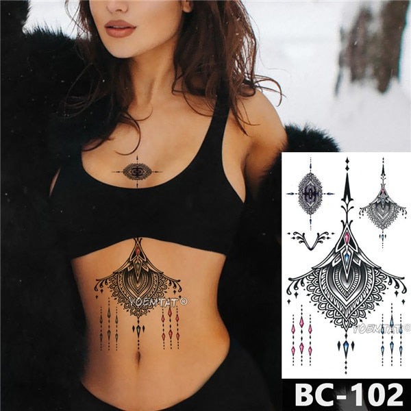 Chest Temporary Tattoo Waterproof Lace Totem Lotus Mandala