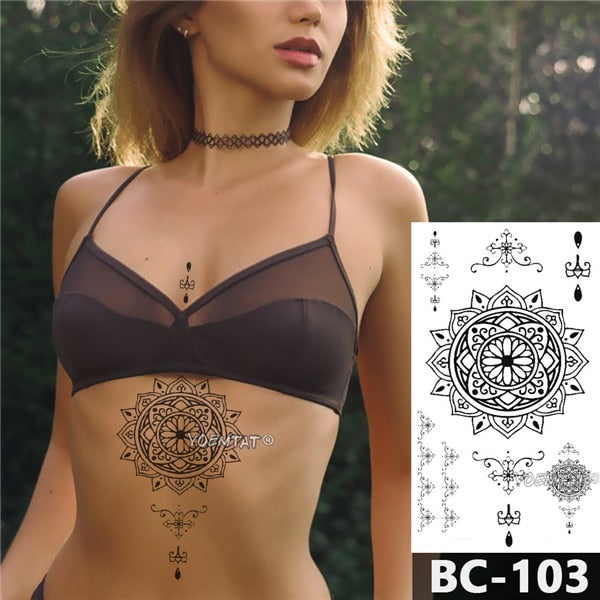 Chest Temporary Tattoo Waterproof Lace Totem Lotus Mandala